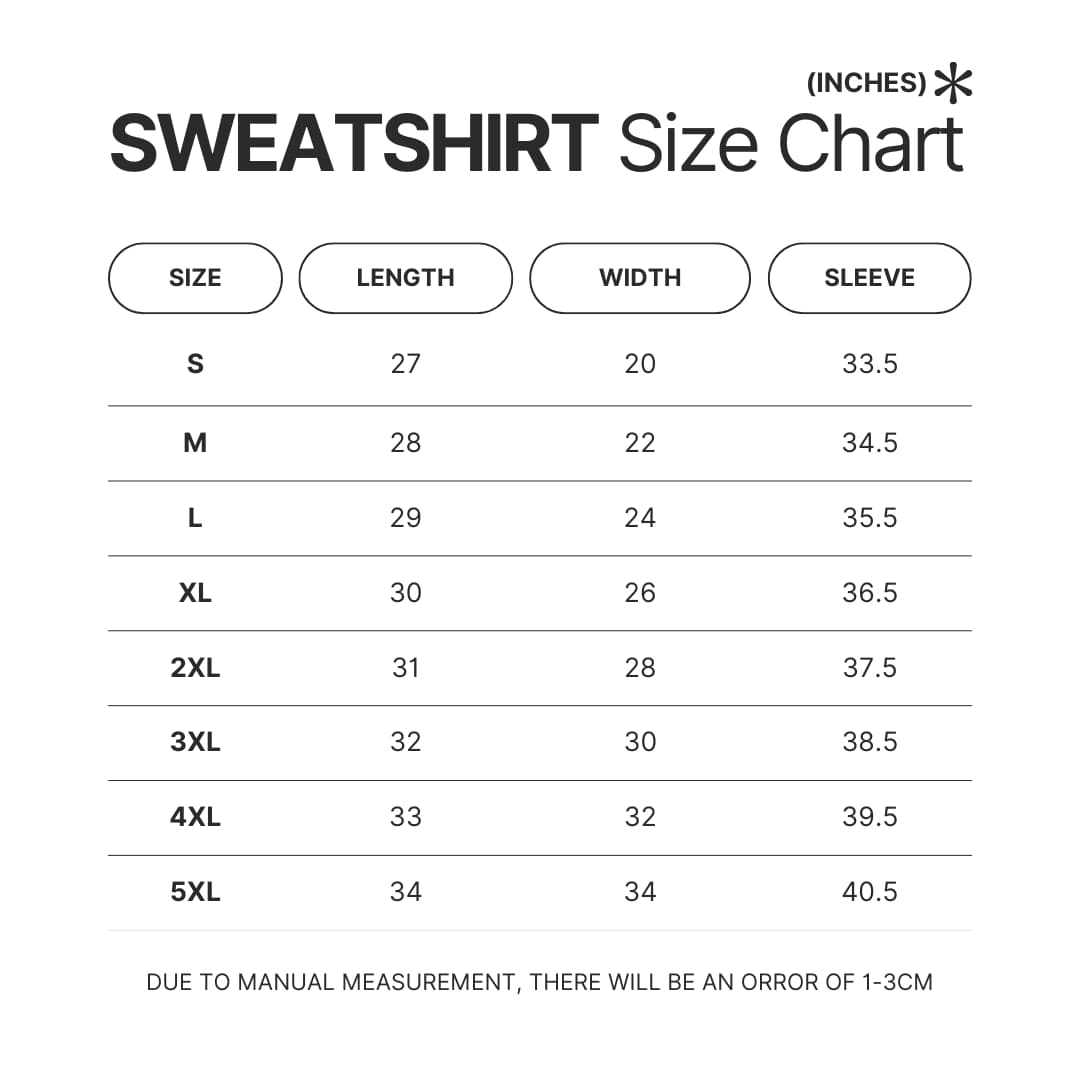 Sweatshirt Size Chart - GTA Merch