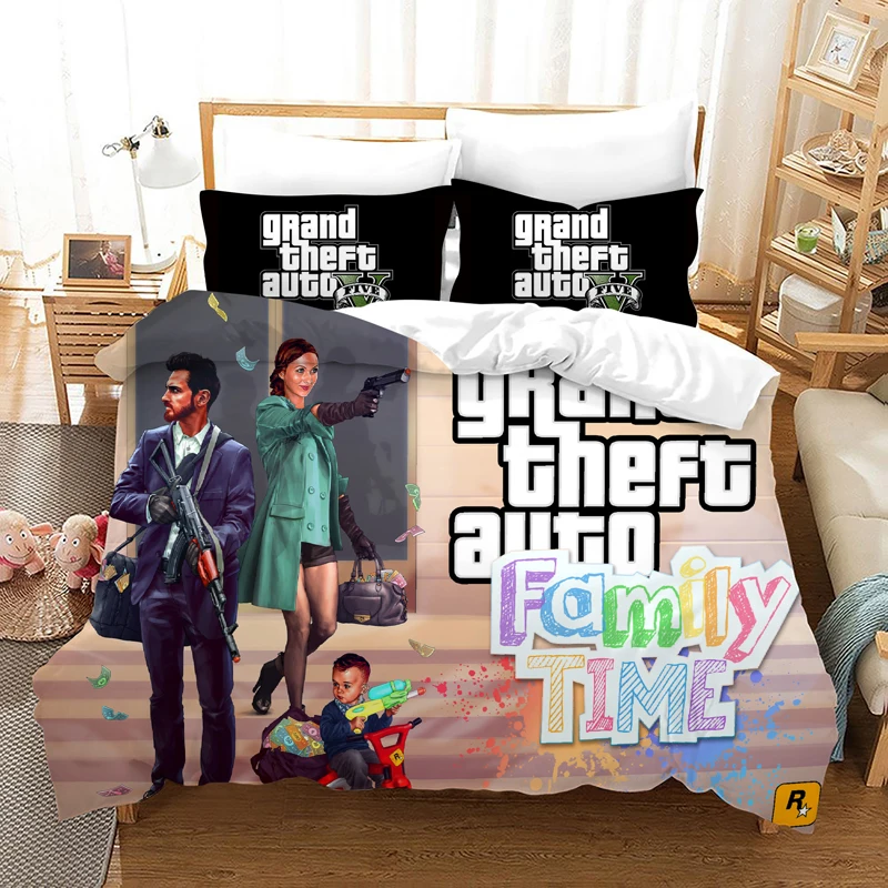 Game GTA V Bedding Set Cartoon Duvet Covers Pillowcase Grand Theft Auto 5 Comforter Bedding Sets 19 - GTA Merch