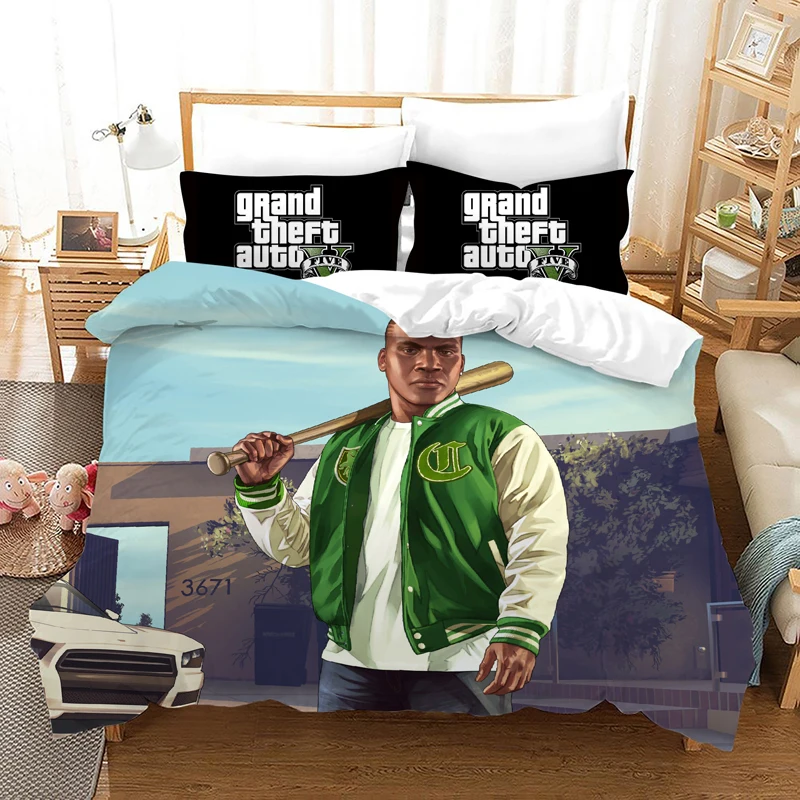 Game GTA V Bedding Set Cartoon Duvet Covers Pillowcase Grand Theft Auto 5 Comforter Bedding Sets 9 - GTA Merch