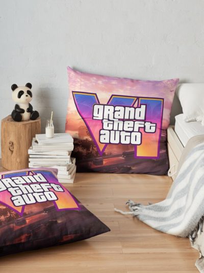 Grand Theft Auto Vi Poster Game Throw Pillow Official GTA Merch