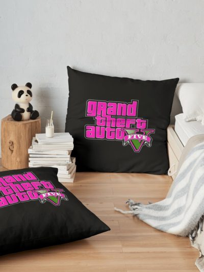 Grand Theft Auto Logo: Grand Theft Auto V Big Sticker Throw Pillow Official GTA Merch